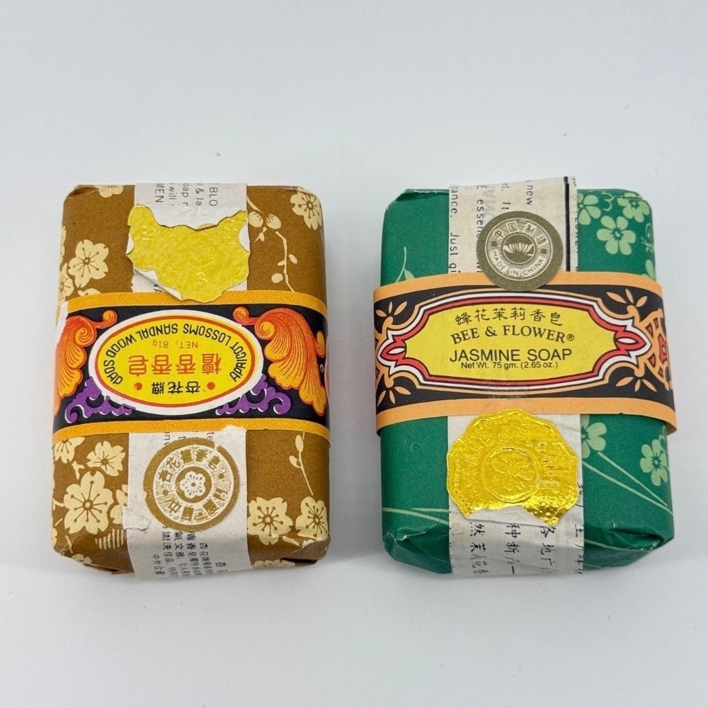 Bee & Flower Bar Soap Set 2pk Jasmine Sandalwood Scented Paper Wrap Multi Floral